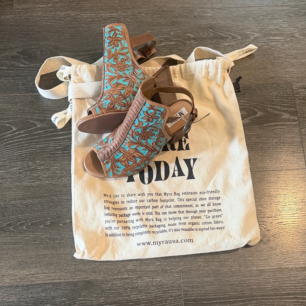 Myra Bag Brown and Turquoise Sandals
